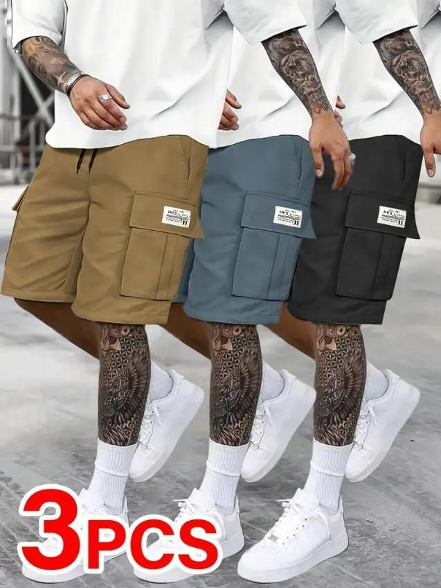 "Men's Relaxed Fit Cotton Cargo Shorts" ( Pack of 3 )
